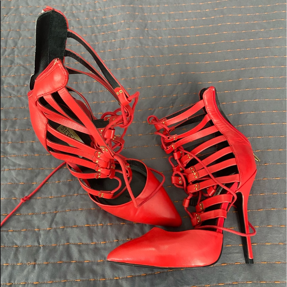 Red Steve Madden Caged Heels